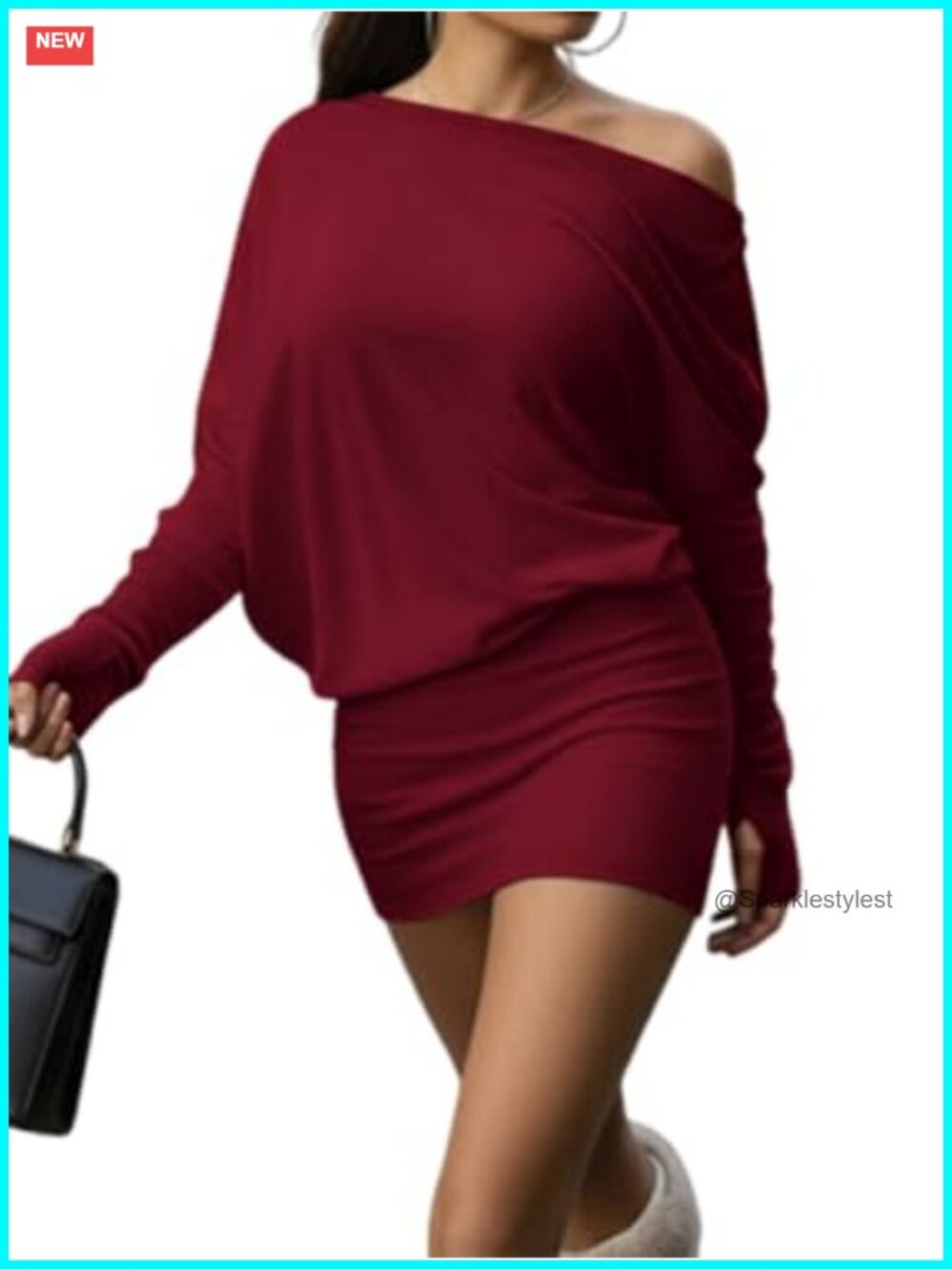 Off Shoulder Mini Dress Batwing Sleeve Ruched Loose Fit Club Party Dress